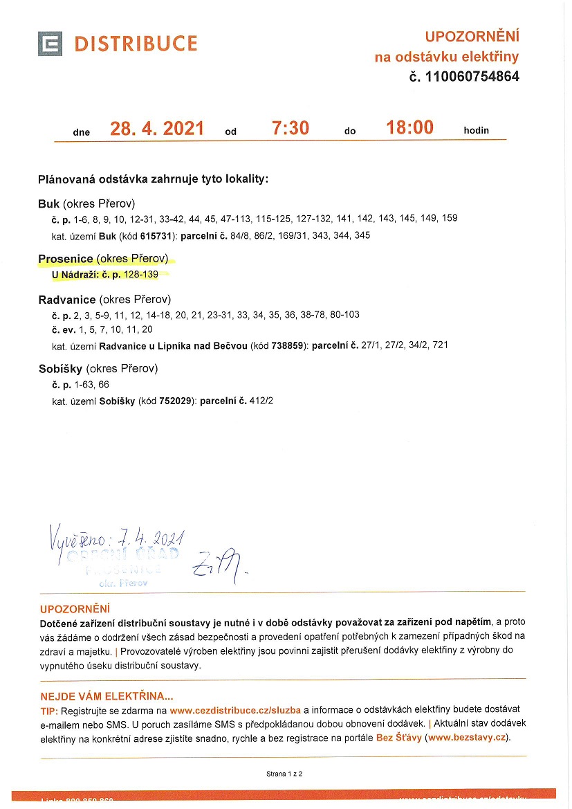 Upozornění na odstávku elektřiny - Prosenice U nádraží č.p. 128-139.jpg